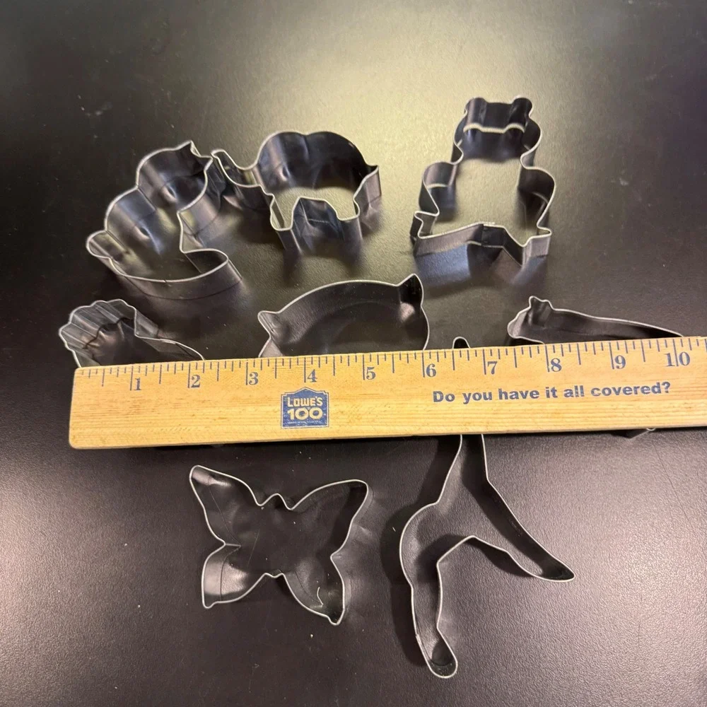 Animal Cookie Cutter Set Kids Silver 8pc Metal Butterfly Elephant Pig Giraffe